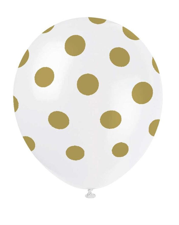 Feestbazaar Ballonnen Wit met Gouden Stippen - 6 Stuks