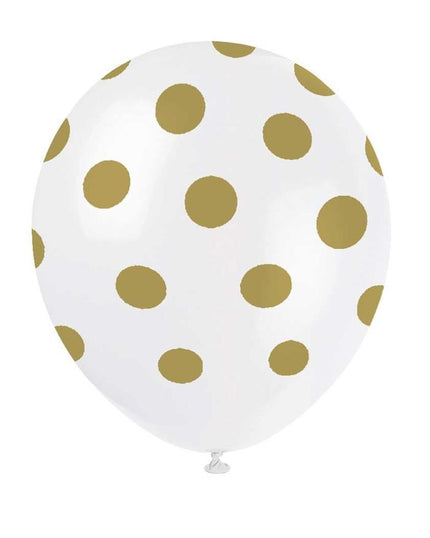 Feestbazaar Ballonnen Wit met Gouden Stippen - 6 Stuks