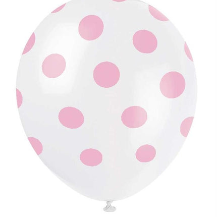Feestbazaar Ballonnen Wit Met Roze Stippen (6st)