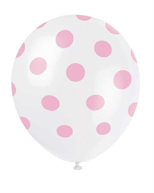 Feestbazaar Ballonnen Wit Met Roze Stippen (6st)