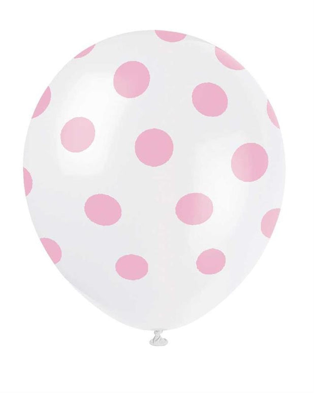 Feestbazaar Ballonnen Wit Met Roze Stippen (6st)