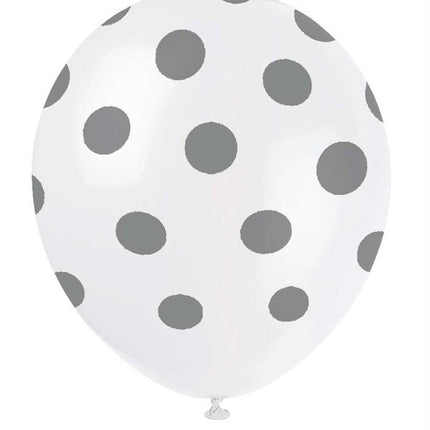 Feestbazaar Ballonnen Wit met Zilveren Stippen - 6 Stuks