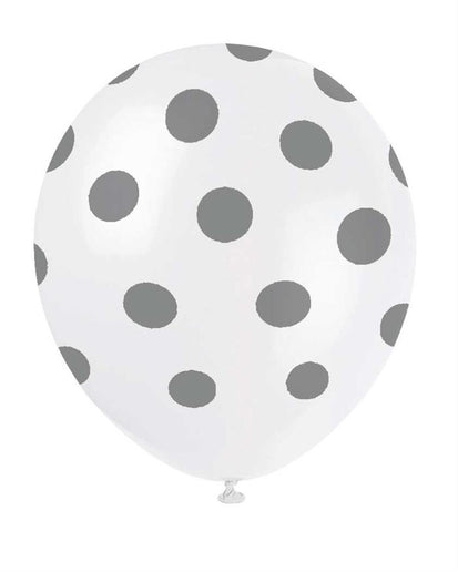 Feestbazaar Ballonnen Wit met Zilveren Stippen - 6 Stuks
