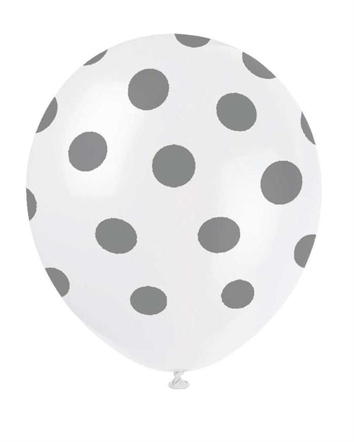 Feestbazaar Ballonnen Wit met Zilveren Stippen - 6 Stuks