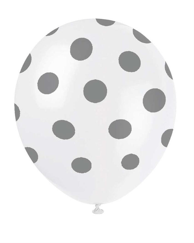 Feestbazaar Ballonnen Wit met Zilveren Stippen - 6 Stuks