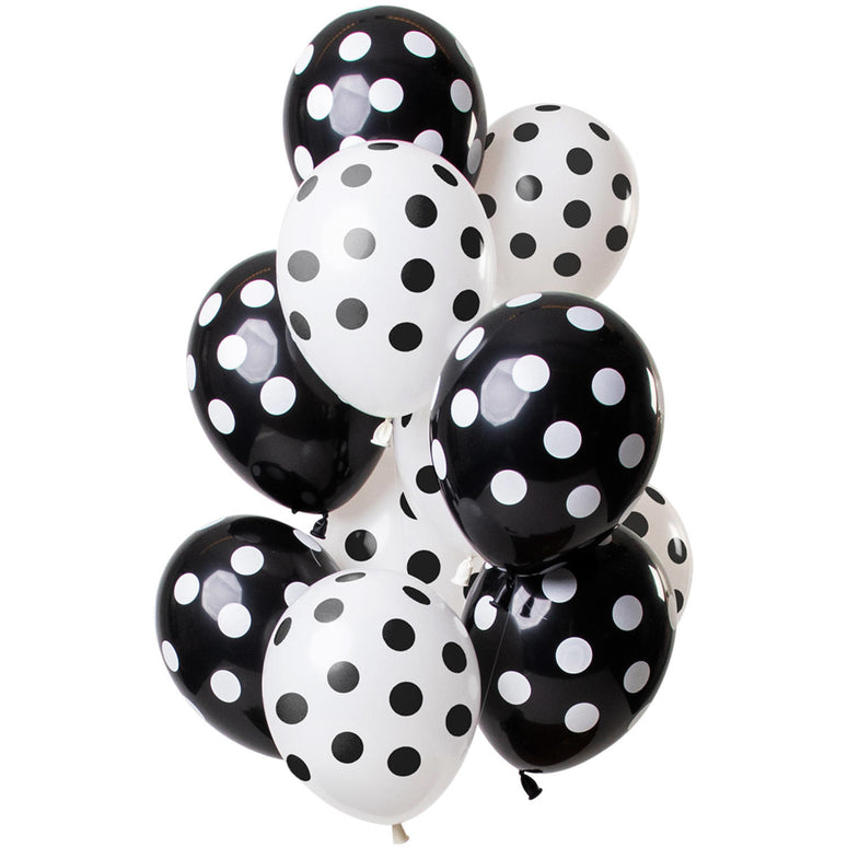 Feestbazaar Ballonnen Zwart en Wit Polka Dots Premium - 12 Stuks