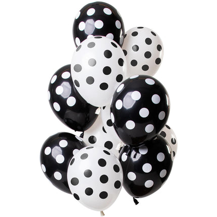 Feestbazaar Ballonnen Zwart en Wit Polka Dots Premium - 12 Stuks