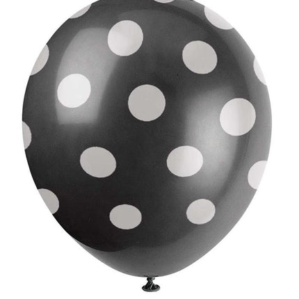 Feestbazaar Ballonnen Zwart Met Witte Stippen - 6 Stuks