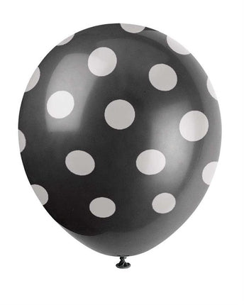 Feestbazaar Ballonnen Zwart Met Witte Stippen - 6 Stuks