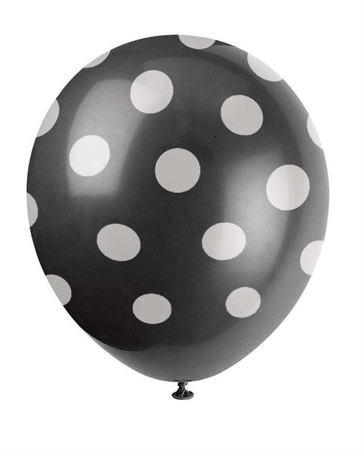 Feestbazaar Ballonnen Zwart Met Witte Stippen - 6 Stuks