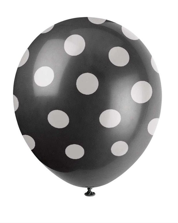 Feestbazaar Ballonnen Zwart Met Witte Stippen - 6 Stuks