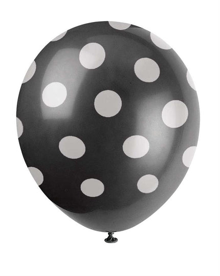 Feestbazaar Ballonnen Zwart Met Witte Stippen - 6 Stuks