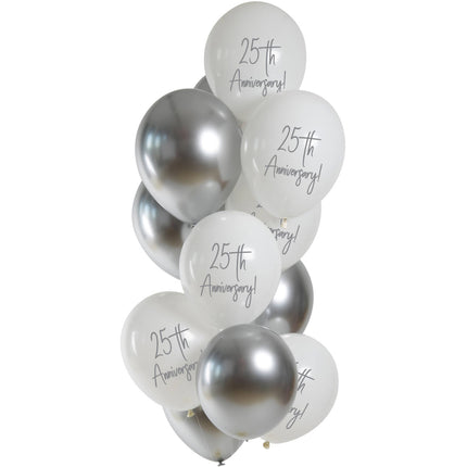 Feestbazaar Ballonnenmix 25th Anniversary Zilver 12st (33cm)