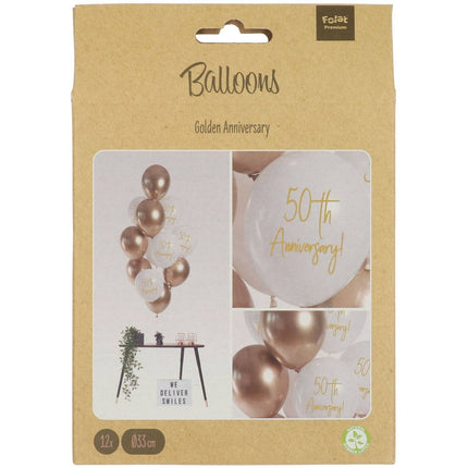 Feestbazaar Ballonnenmix  50th Anniversary Goud 12st (33cm)