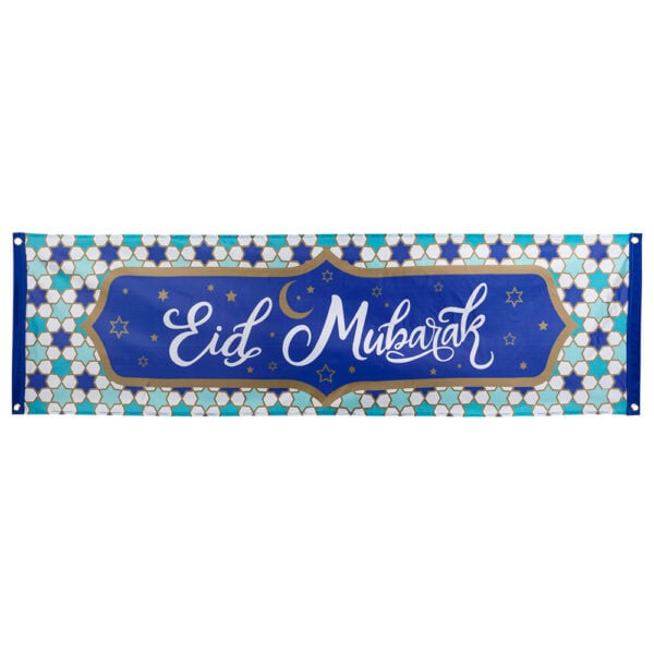 Feestbazaar Banner Eid Mubarak Blauw (50x180cm)