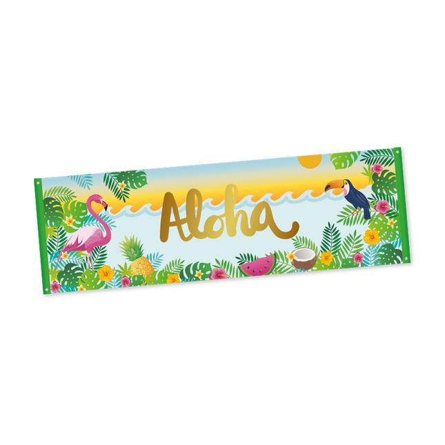 Feestbazaar Banner Tropical Aloha Flamingo 230x75cm