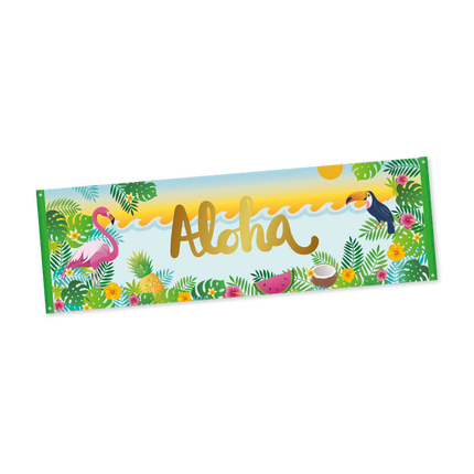 Feestbazaar Banner Tropical Aloha Flamingo 230x75cm