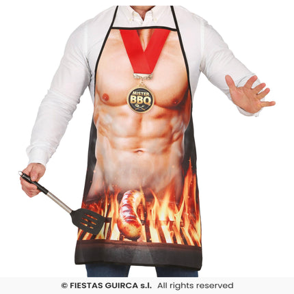 Feestbazaar Barbecue Schort Gespierde Man Mister BBQ