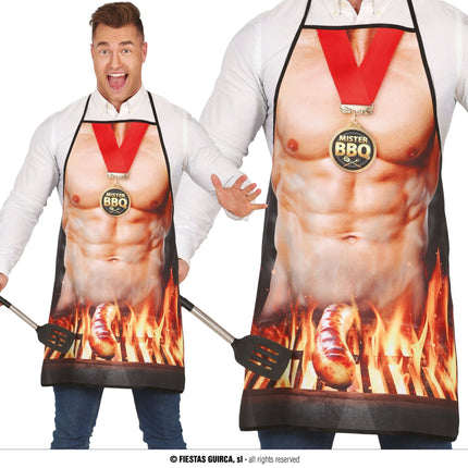 Feestbazaar Barbecue Schort Gespierde Man Mister BBQ
