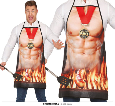 Feestbazaar Barbecue Schort Gespierde Man Mister BBQ