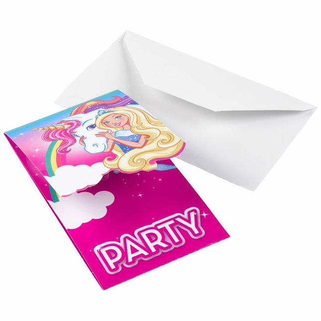 Feestbazaar Barbie Uitnodigingen Dreamtopia 8 stuks