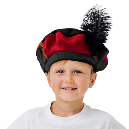 Feestbazaar Baret piet kind rood/zwart
