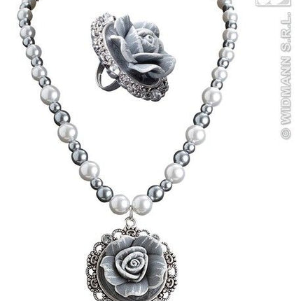 Feestbazaar Barok ketting met parels en camee roos