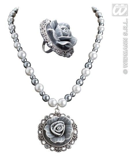 Feestbazaar Barok ketting met parels en camee roos