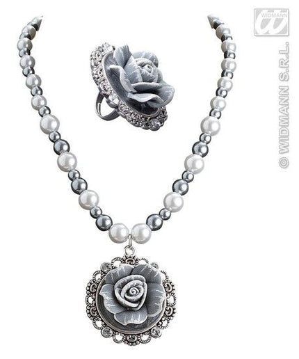 Feestbazaar Barok ketting met parels en camee roos