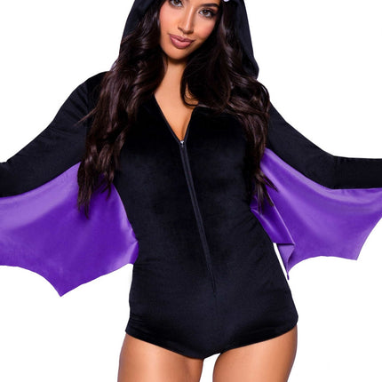 Feestbazaar Batwoman Vleermuis pakje Velvet Zwart/Paars