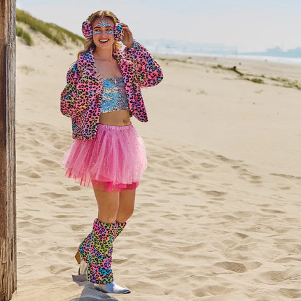 Feestbazaar Beenwarmers Fluffy Candy Luipaard
