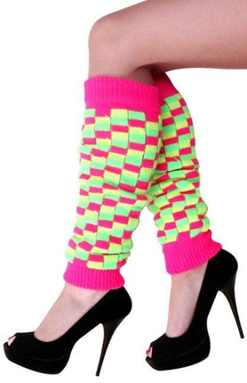 Feestbazaar Beenwarmers neon geblokt