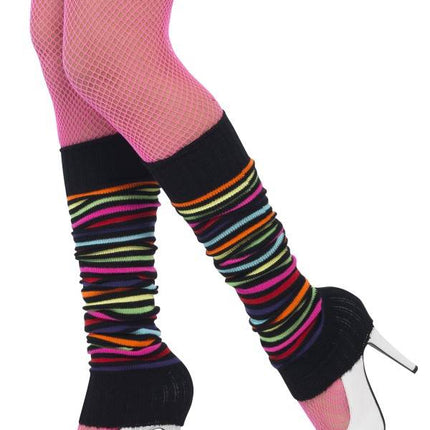 Feestbazaar Beenwarmers neon strepen zwart