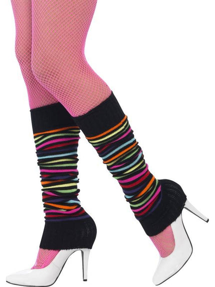 Feestbazaar Beenwarmers neon strepen zwart
