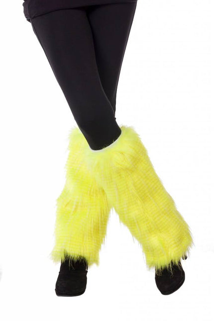 Feestbazaar Beenwarmers pluche neon geel