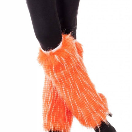 Feestbazaar Beenwarmers pluche neon oranje