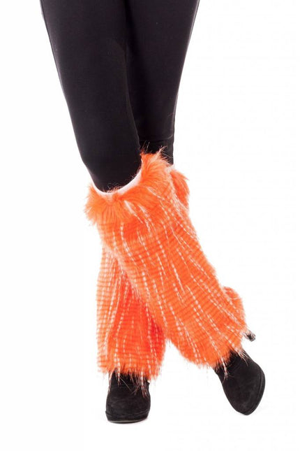 Feestbazaar Beenwarmers pluche neon oranje