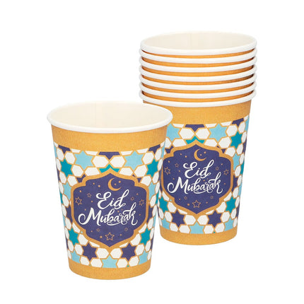 Feestbazaar Bekers Eid Mubarak Blauw/Goud (8st)