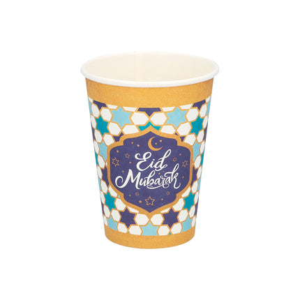 Feestbazaar Bekers Eid Mubarak Blauw/Goud (8st)