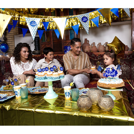 Feestbazaar Bekers Eid Mubarak Blauw/Goud (8st)