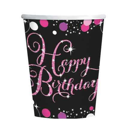 Feestbazaar Bekers Happy Birthday Sparkling Pink - 8 Stuks