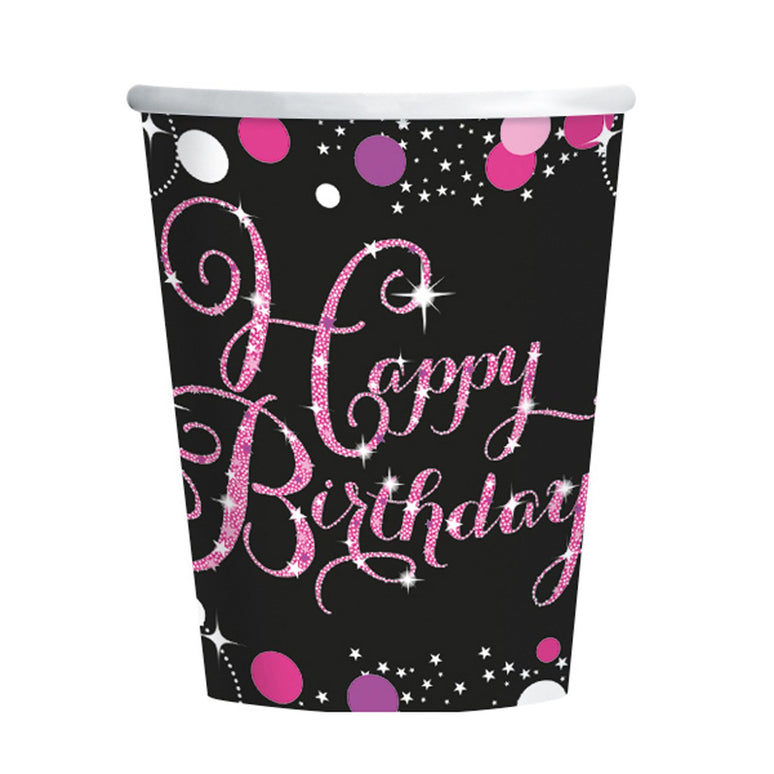 Feestbazaar Bekers Happy Birthday Sparkling Pink - 8 Stuks