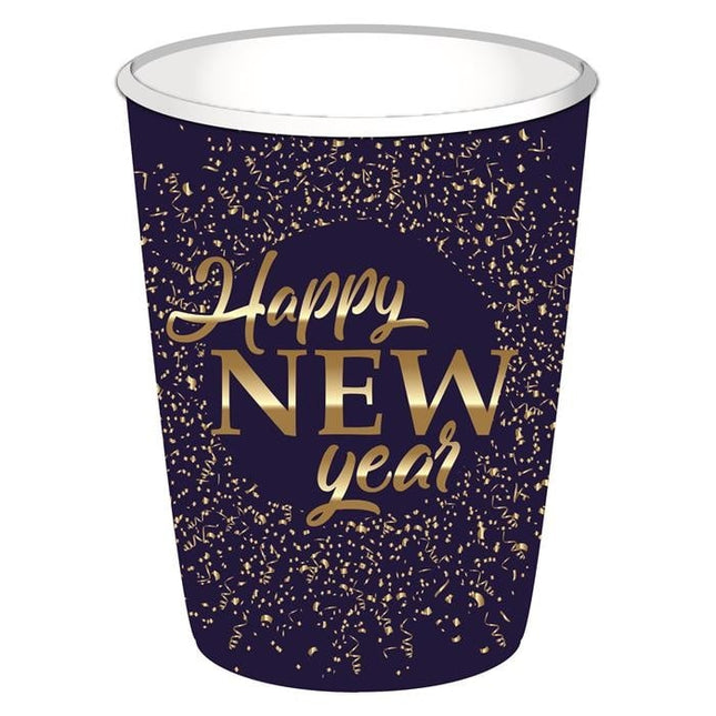 Feestbazaar Bekers "Happy New Year" blue/gold (8st)