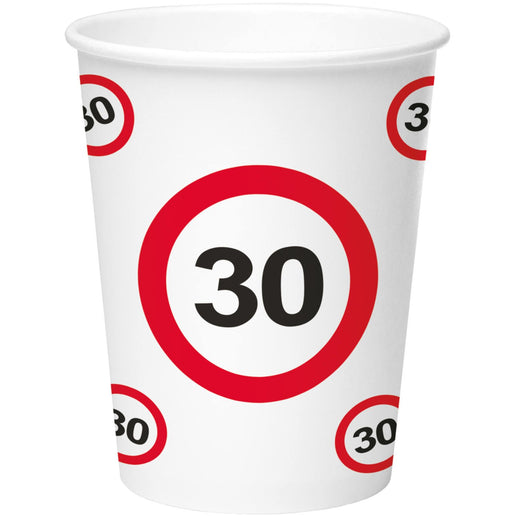 Feestbazaar Bekers verkeersbord 30 jaar - 8 Stuks