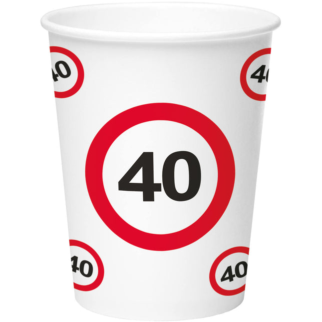 Feestbazaar Bekers Verkeersbord 40 jaar - 8 Stuks