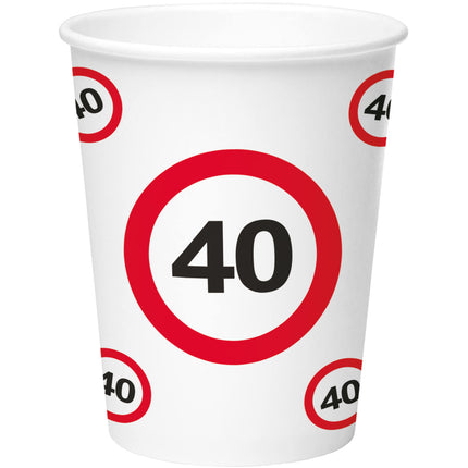 Feestbazaar Bekers Verkeersbord 40 jaar - 8 Stuks