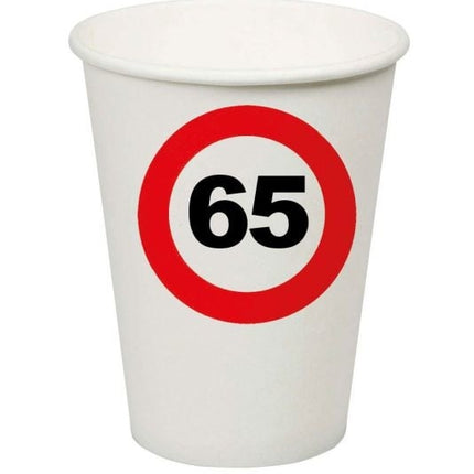 Feestbazaar Bekers Verkeersbord 65 Jaar - 8 Stuks