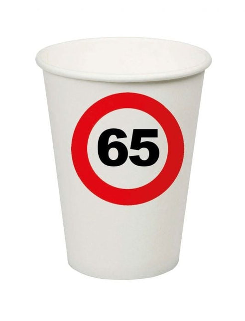 Feestbazaar Bekers Verkeersbord 65 Jaar - 8 Stuks