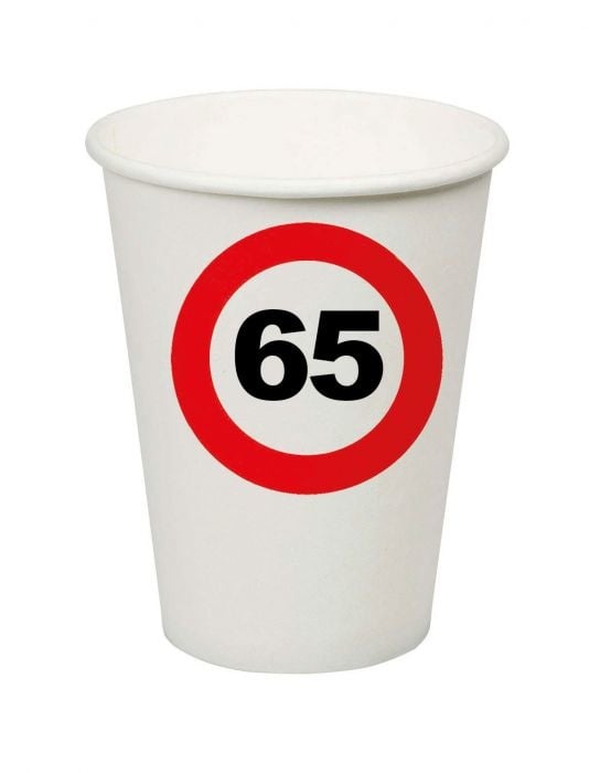Feestbazaar Bekers Verkeersbord 65 Jaar - 8 Stuks