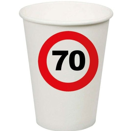 Feestbazaar Bekers Verkeersbord 70 Jaar - 8 Stuks